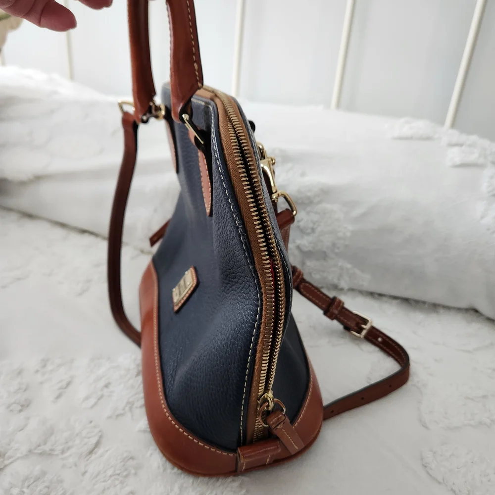 Dooney & Bourke 1975 Navy and Brown Pebble Leather Zip Zip Satchel J11228477